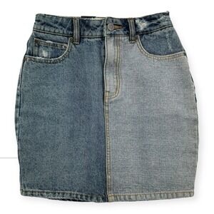 RVCA Jeans Jolt Patchwork Skirt Womens Size 24 High Rise Denim Mini Blue NWT